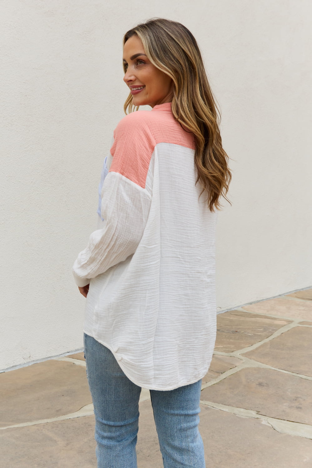 White Birch Color Block Woven Button Down Top