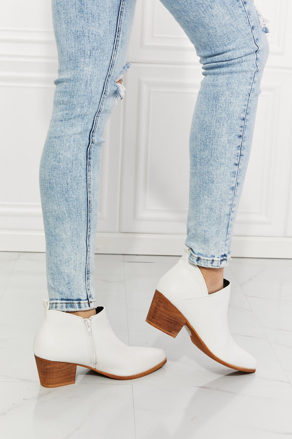 Trust Yourself Embroidered Crossover Cowboy Bootie in White