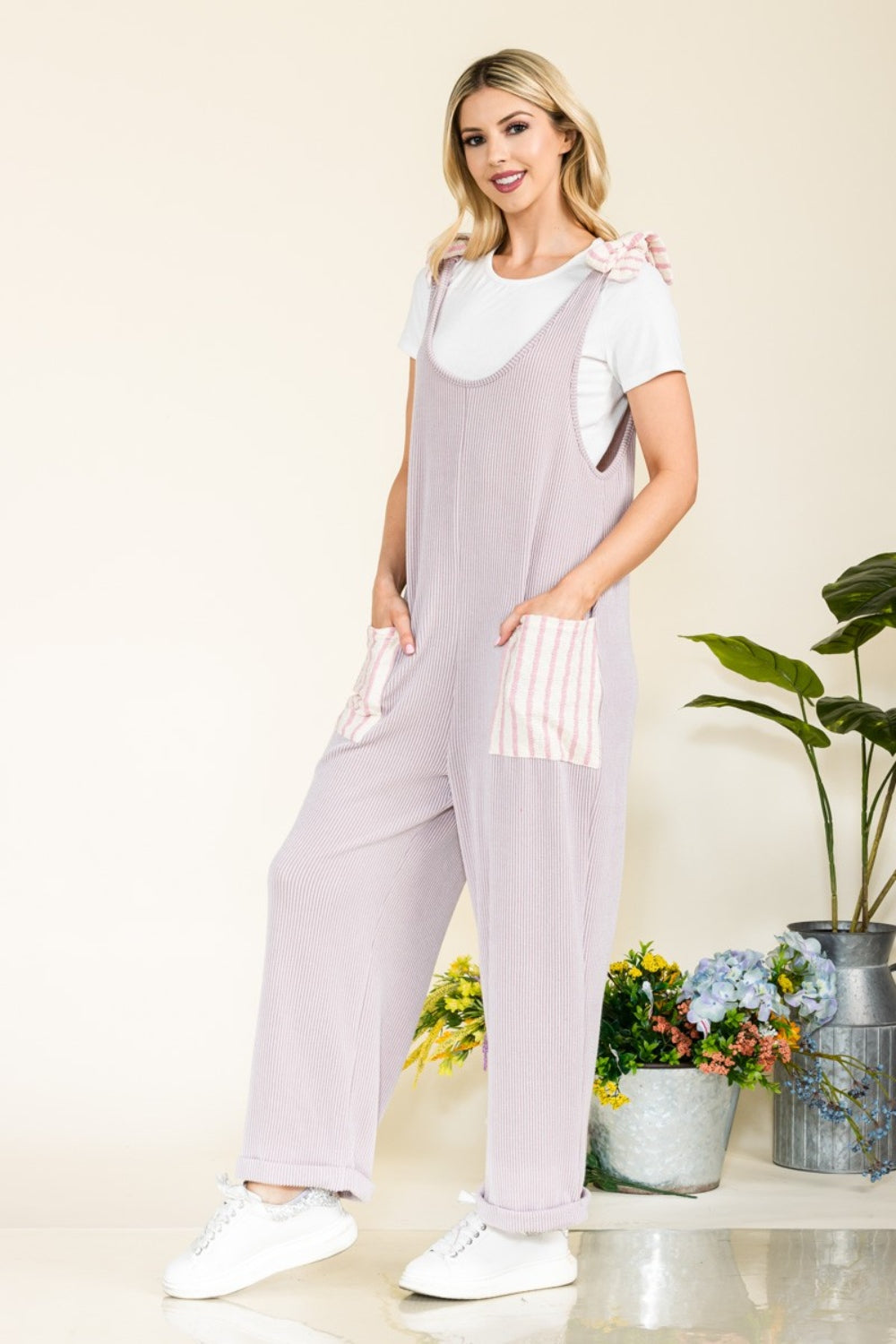 Celeste Stripe Contrast Pocket Rib Jumpsuit