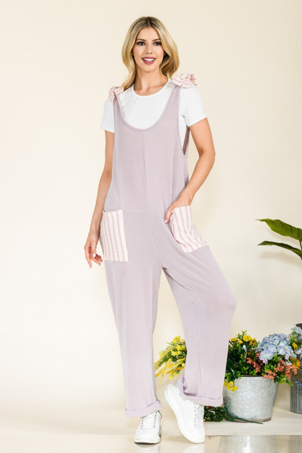 Celeste Stripe Contrast Pocket Rib Jumpsuit