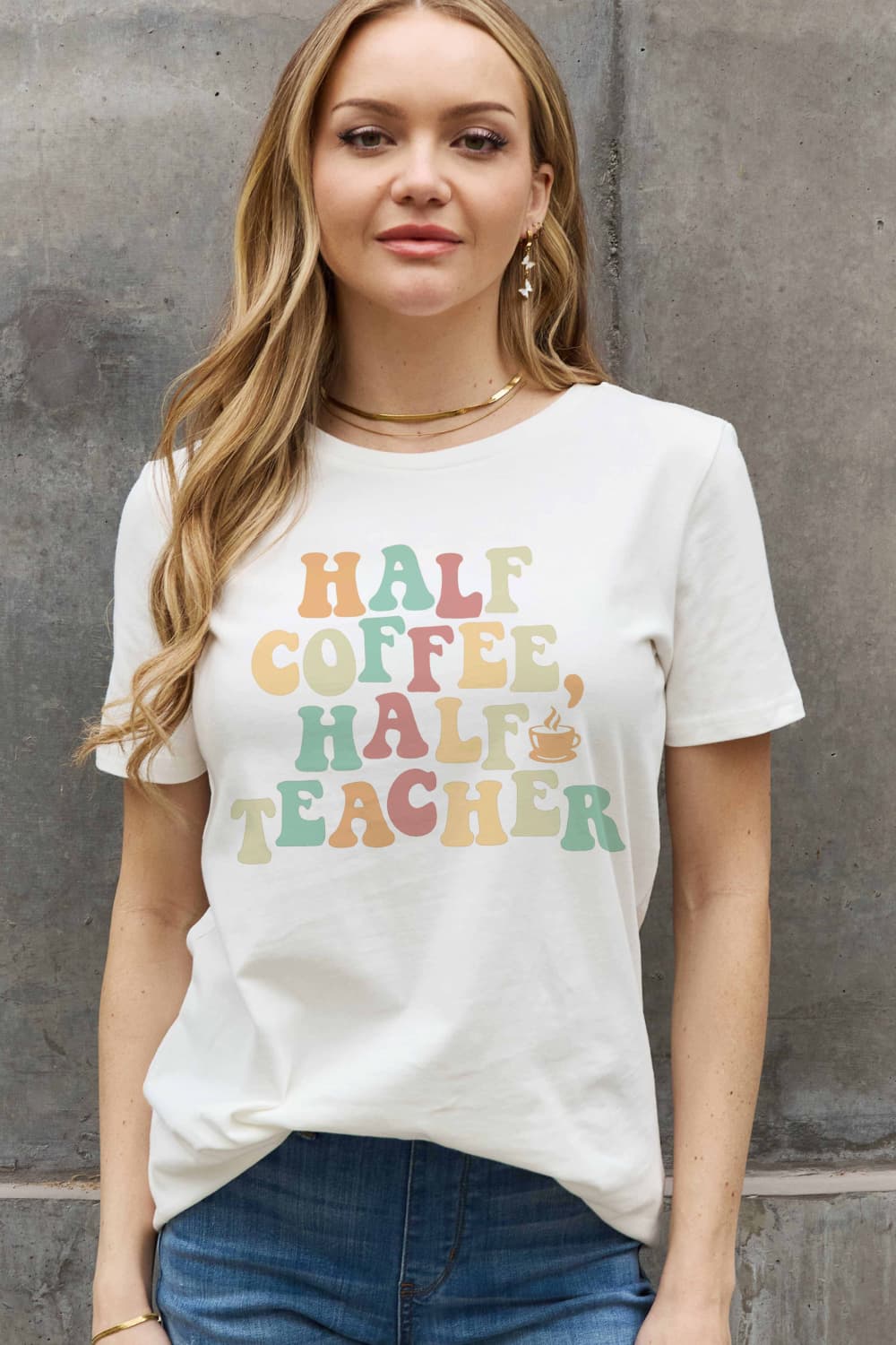 Half Coffee, Half Teacher Graphic Cotton Tee