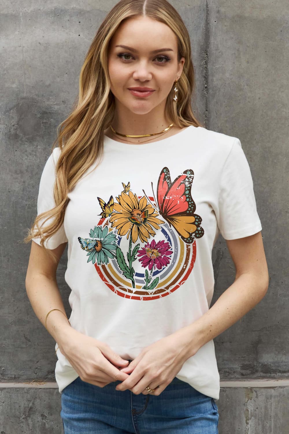 Simply Love Full Size Flower & Butterfly Graphic Cotton Tee