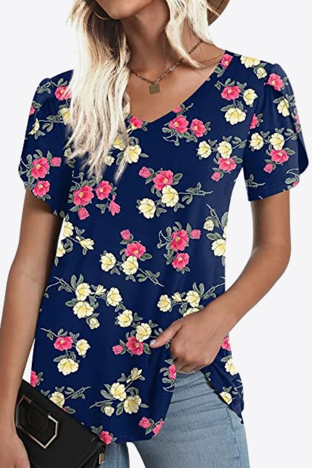 Printed Petal Sleeve Top