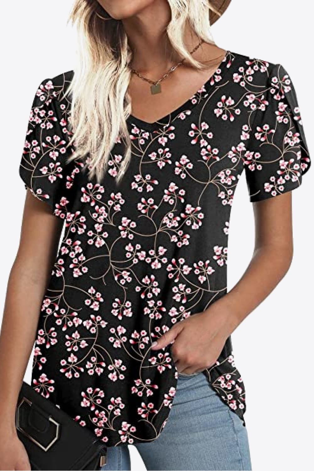 Printed Petal Sleeve Top