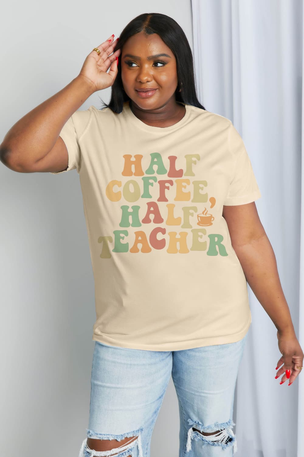 Half Coffee, Half Teacher Graphic Cotton Tee