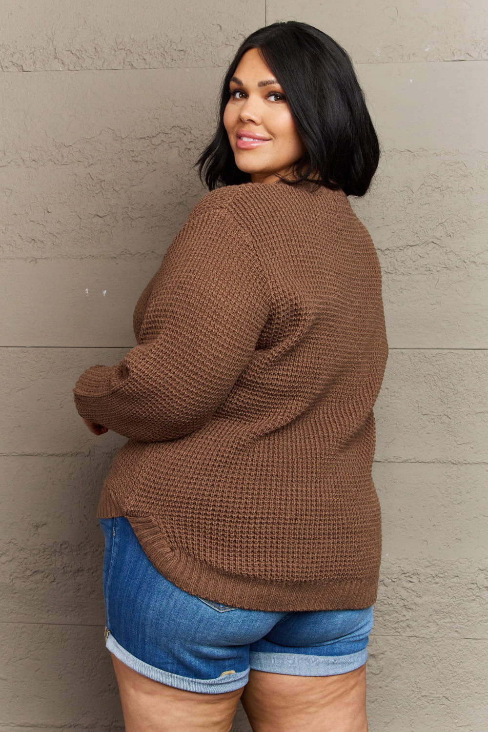 Zenana Breezy Days Curvy Waffle Knit