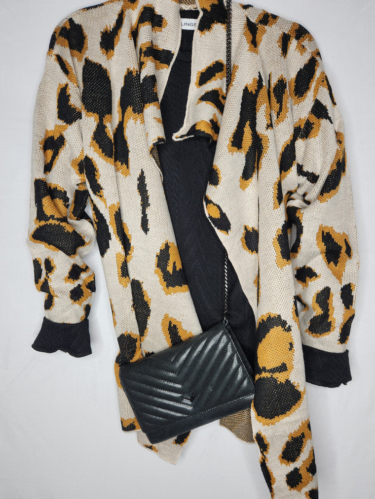 Leopard Open Front Cardigan with Pockets