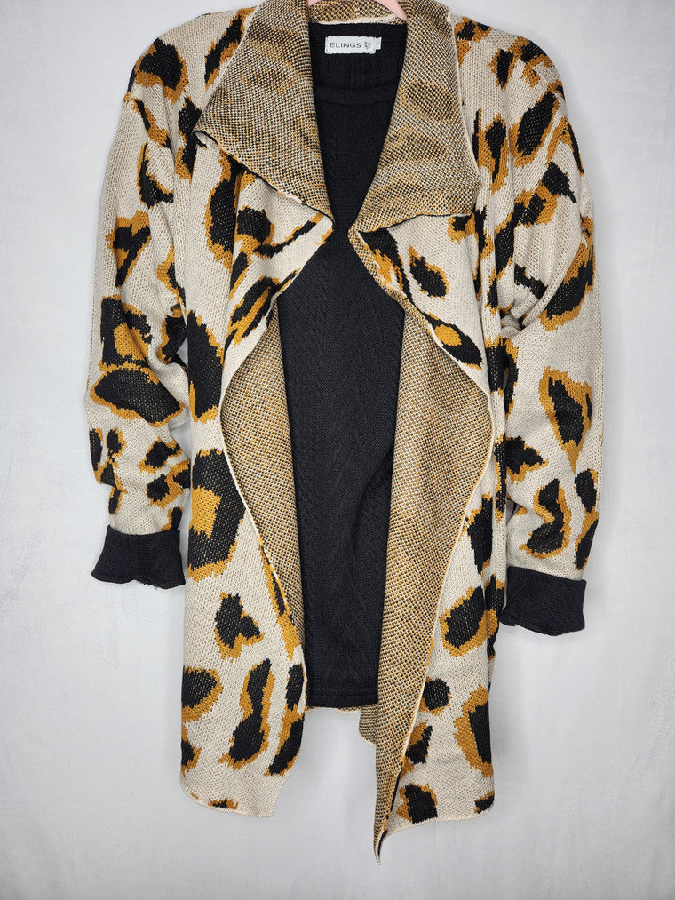 Leopard Open Front Cardigan with Pockets