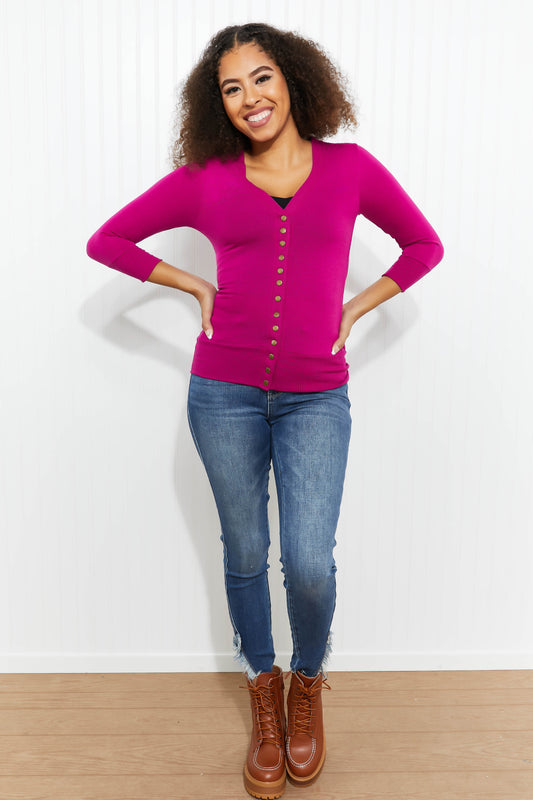 Zenana Sweetest Kiss Button Front Cardigan in Magenta